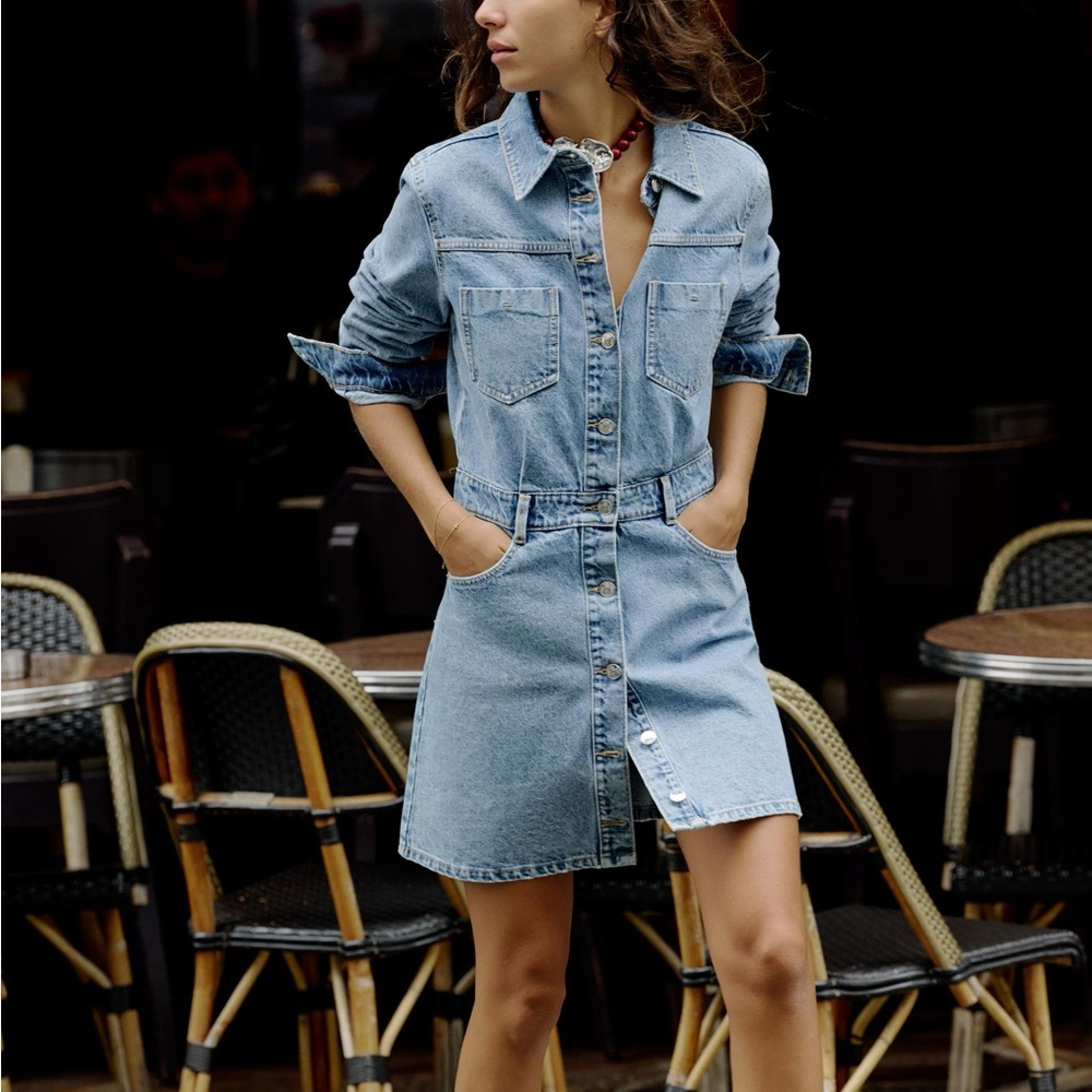 Zara Denim Mini Button-Up Dress